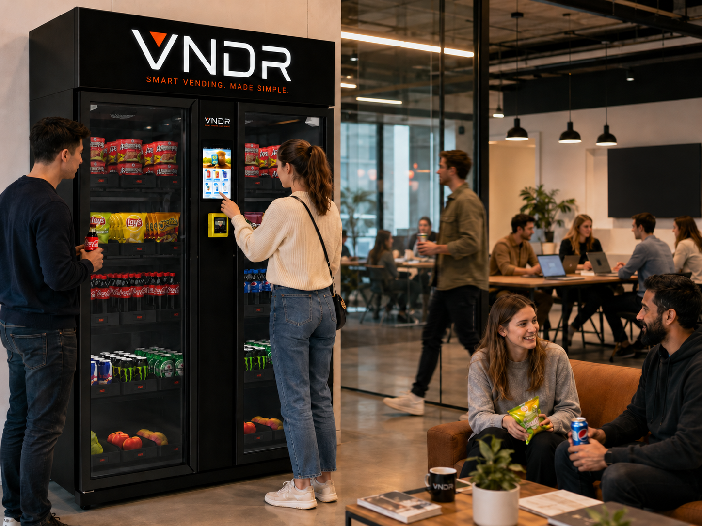 Premium smart vending machine in a modern office lobby